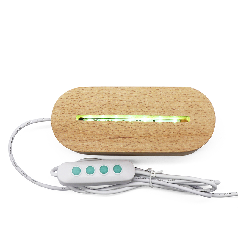 7 Colors RGB Oval Wooden LED Base Night Light With USB Dimmer Switch