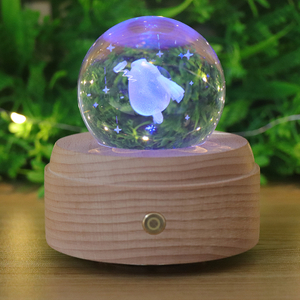 7 Colors RGB Crystal Night Light Touch Switch Dimmable Wooden LED Lamp With Music Box