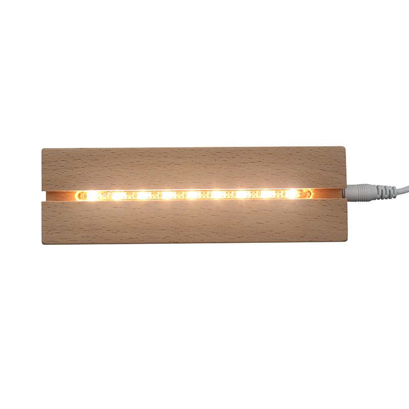 Rectangle Wood Light Base LED Night Light Stand With USB Switch Cable