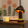 150° Direction Adjustable USB Rechargeable Wooden Mushroom Lamp With Grassy Bottom