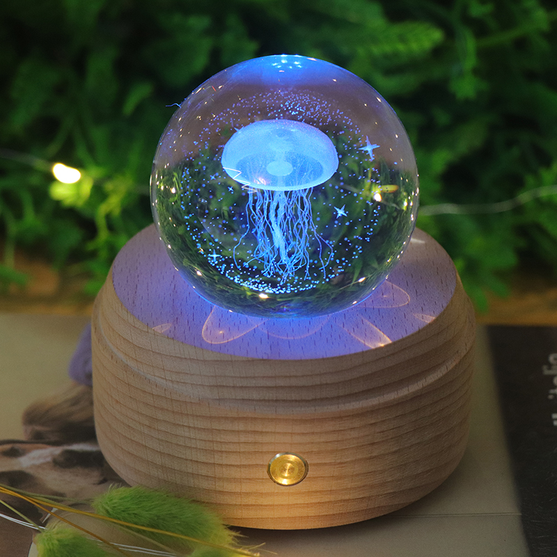 7 Colors RGB Crystal Night Light Touch Switch Dimmable Wooden LED Lamp With Music Box