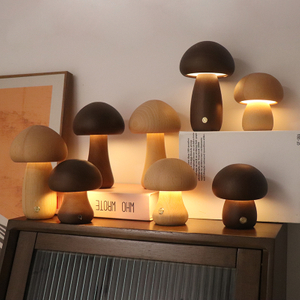 Nature's Gift Wooden Mushroom Lamp With Rechargeable Battery