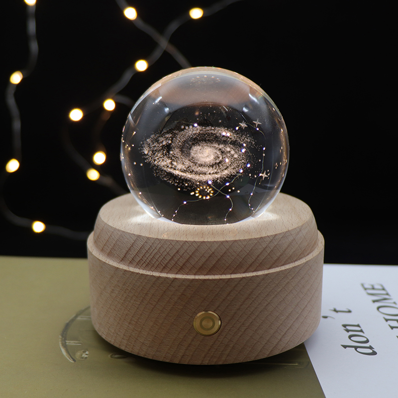 3D Crystal Night Light Touch Switch Dimmable Wooden LED Lamp With Music Box