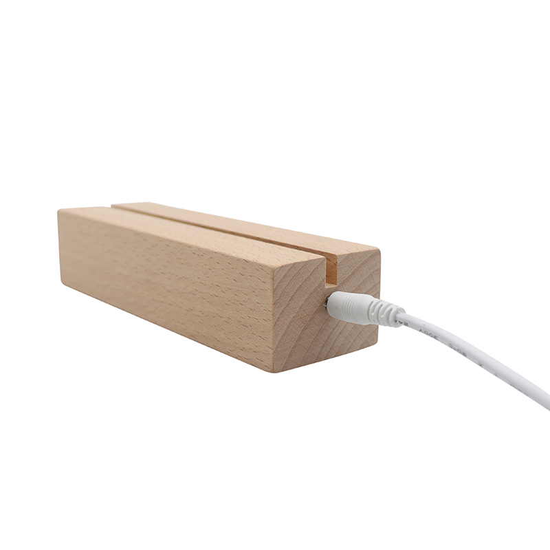 Rectangle Wood Light Base LED Night Light Stand With USB Switch Cable