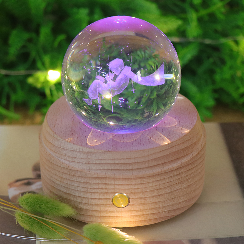 7 Colors RGB Crystal Night Light Touch Switch Dimmable Wooden LED Lamp With Music Box