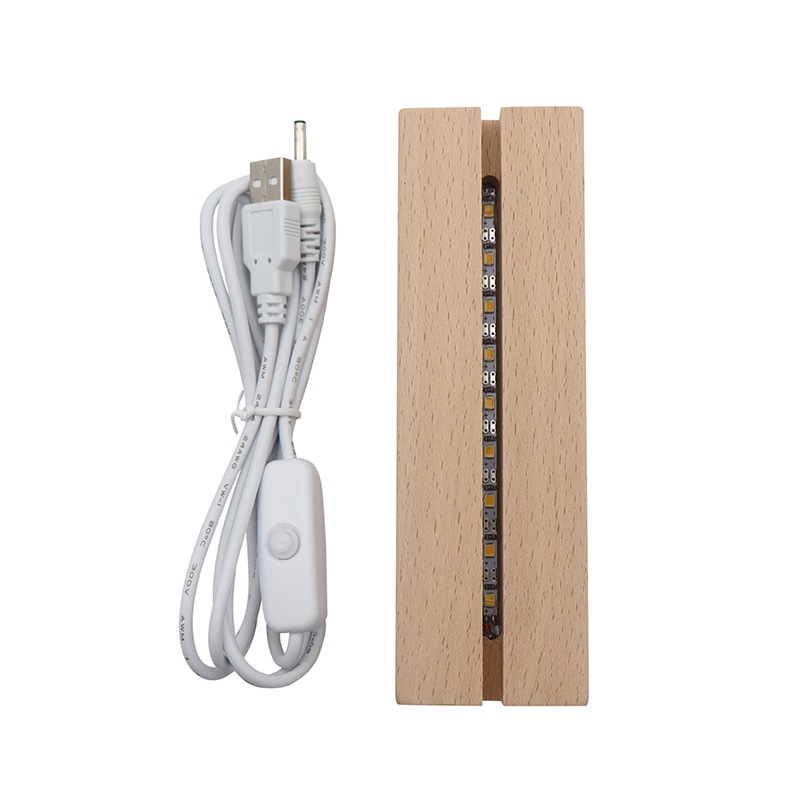 Rectangle Wood Light Base LED Night Light Stand With USB Switch Cable