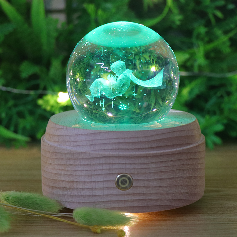 7 Colors RGB Crystal Night Light Touch Switch Dimmable Wooden LED Lamp With Music Box