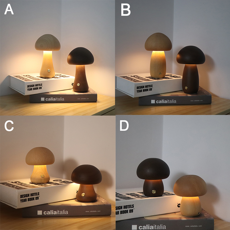 Nature's Gift Wooden Mushroom Lamp With Rechargeable Battery