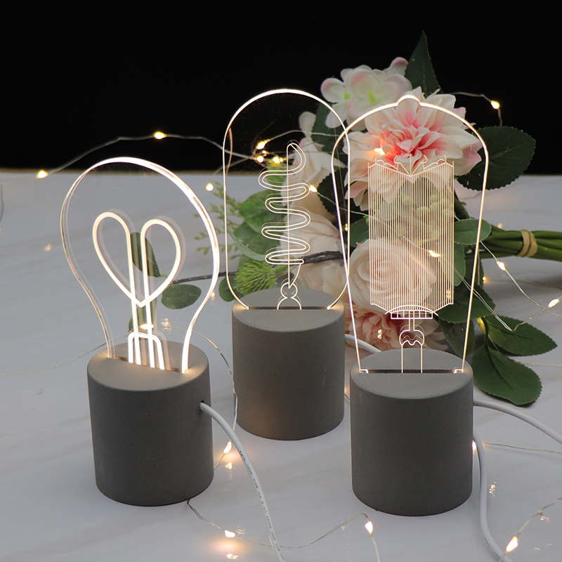 USB Decorative Light Cement Bedside Lamp Acrylic Night Light For Children Bedroom