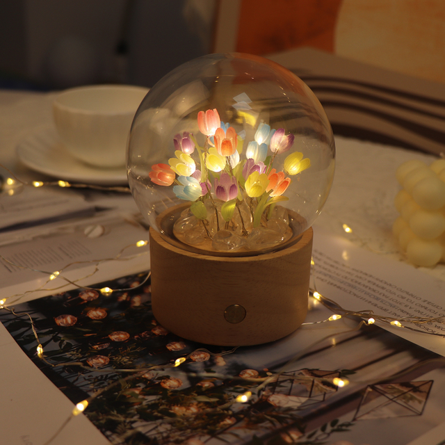 Rotatable Beautiful Tulip Touch Night Light With Music Box