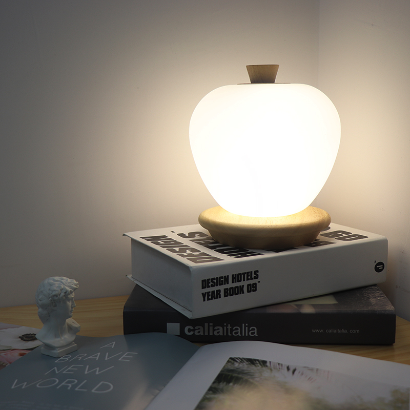 Apple Bedside Table Lamp Customized Wooden Base Night Lights Home Decor