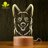 Cute Puppy Dog Night Lamp Acrylic Led Lamp With Wood Light Base