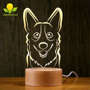 Cute Puppy Dog Night Lamp Acrylic Led Lamp With Wood Light Base