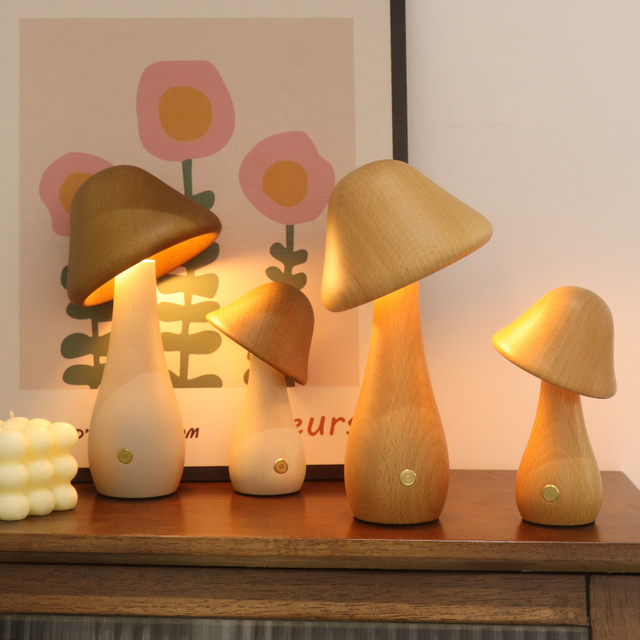 Rotatable Mushroom Lamp Wooden Led Night Light Gift Table Lamp For Girls