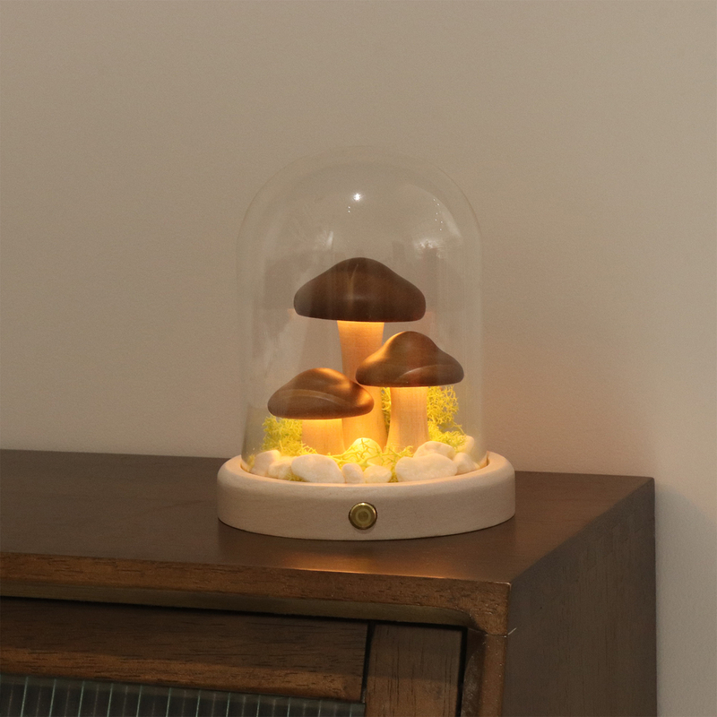 USB Rechargeable Wooden Led Mushroom Table Bedside Lamp 