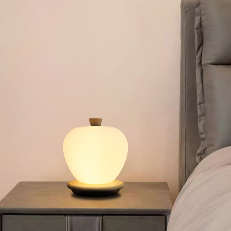 Apple Bedside Table Lamp Customized Wooden Base Night Lights Home Decor