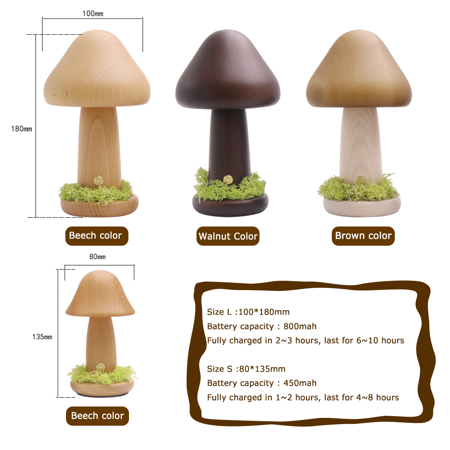 Customized Brown Dimmable Mushroom Lamp Touch Led Wooden Mushroom Night Light For Bedroom