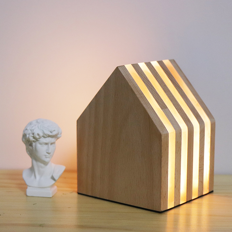 Square Touch Lamp Beech Wooden Dimmable Led Acrylic Night Lights For House Decoration 