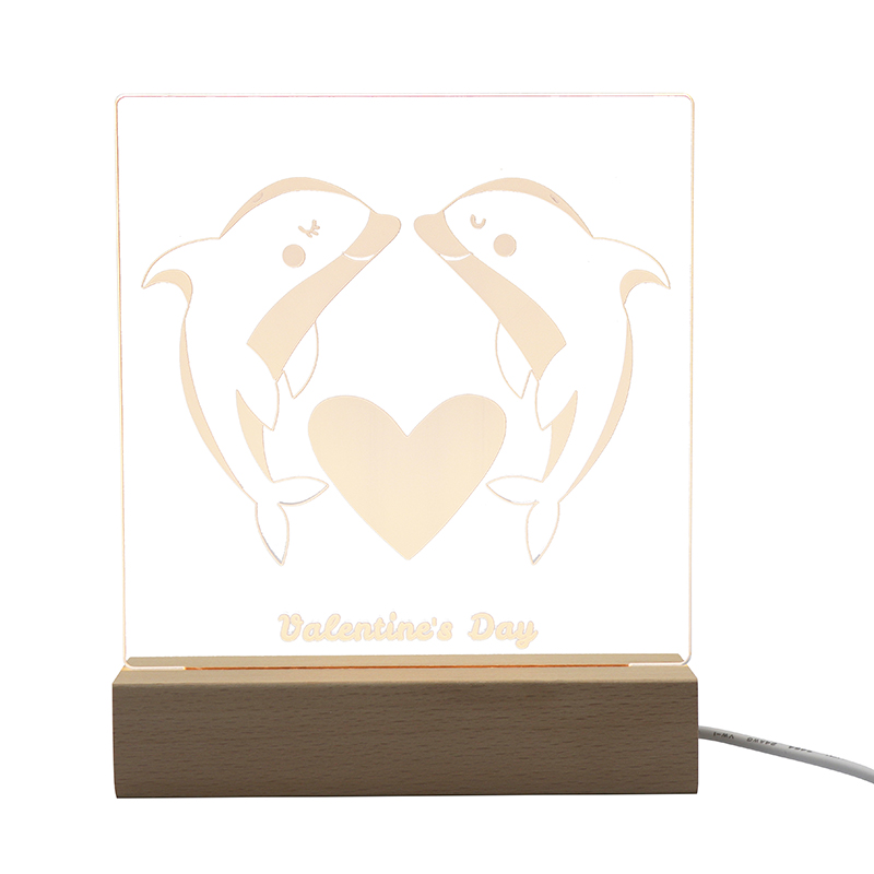 Dolphin Night Light Wooden Led Idea Gift Lamp for Girlfriend