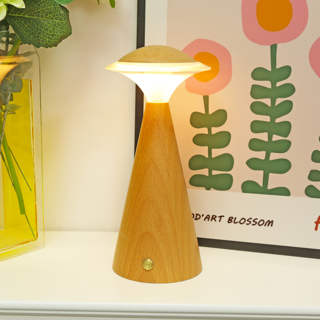 USB Rechargeable Wooden Mushroom Lamp Led Night Light Acrylic Touch Lamp