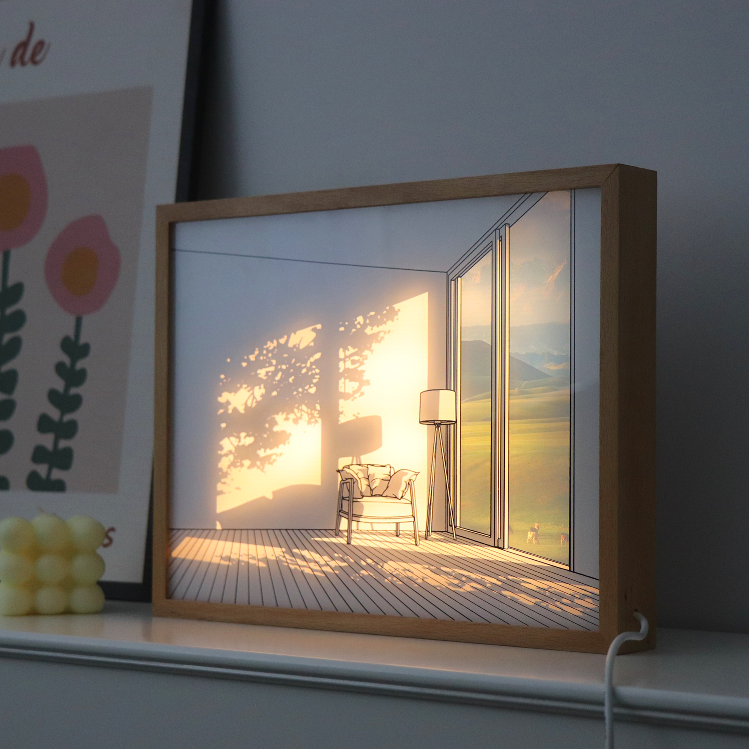 3 Colors Light Wall Art Frame Light Shadow Painting Frame Led Wooden Light Box