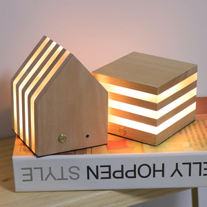 Square Touch Lamp Beech Wooden Dimmable Led Acrylic Night Lights For House Decoration 