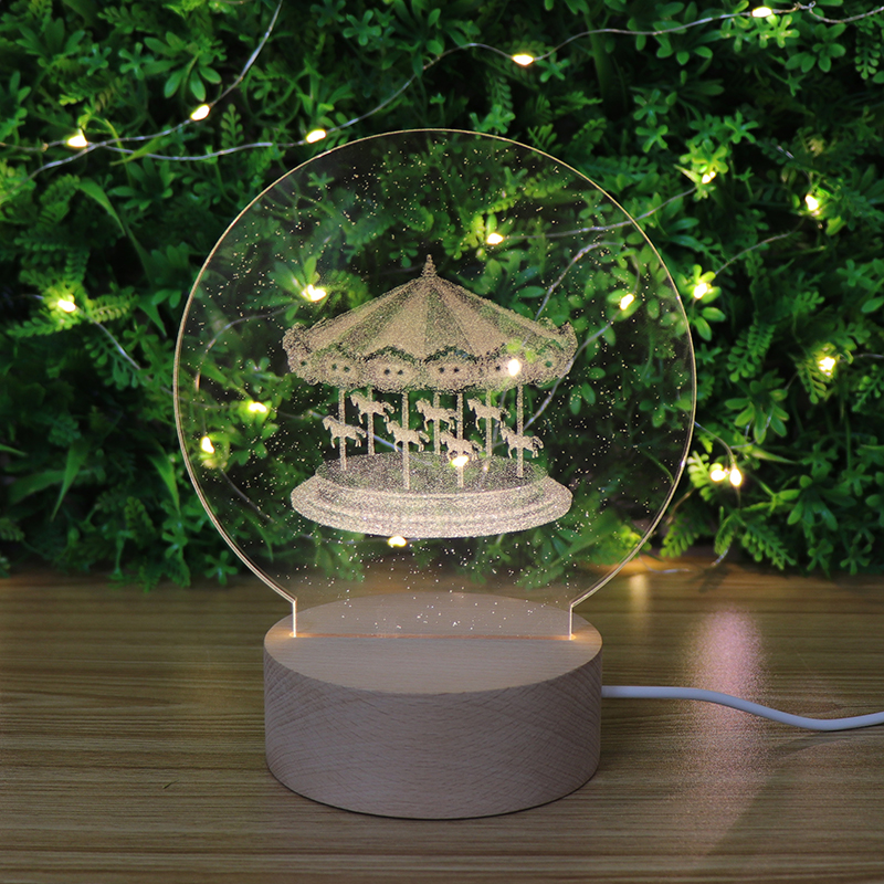 Merry Go Round Desk Lamp Laser 3D Acrylic Night Light Gift For Girls