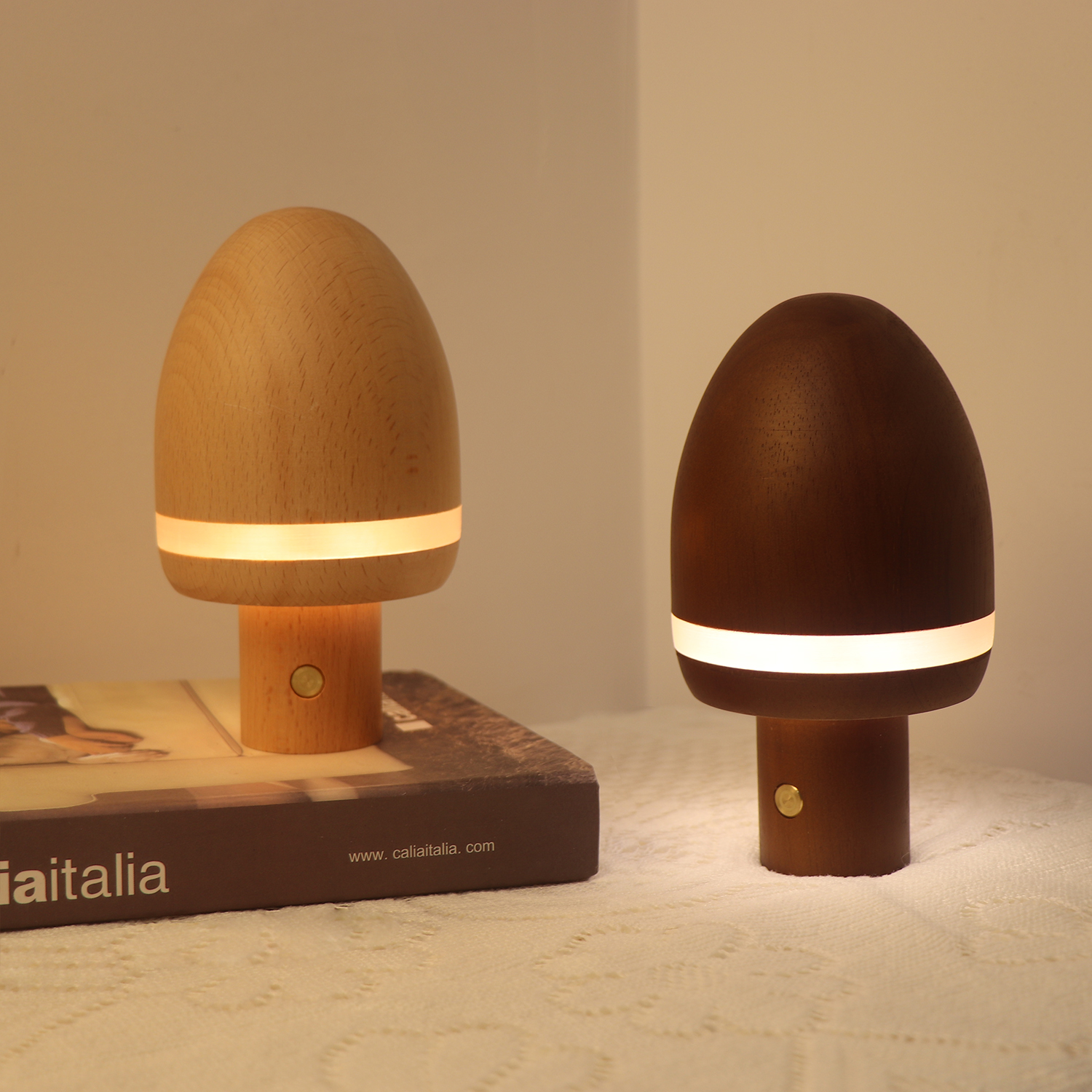 Mushroom like LED wooden night light