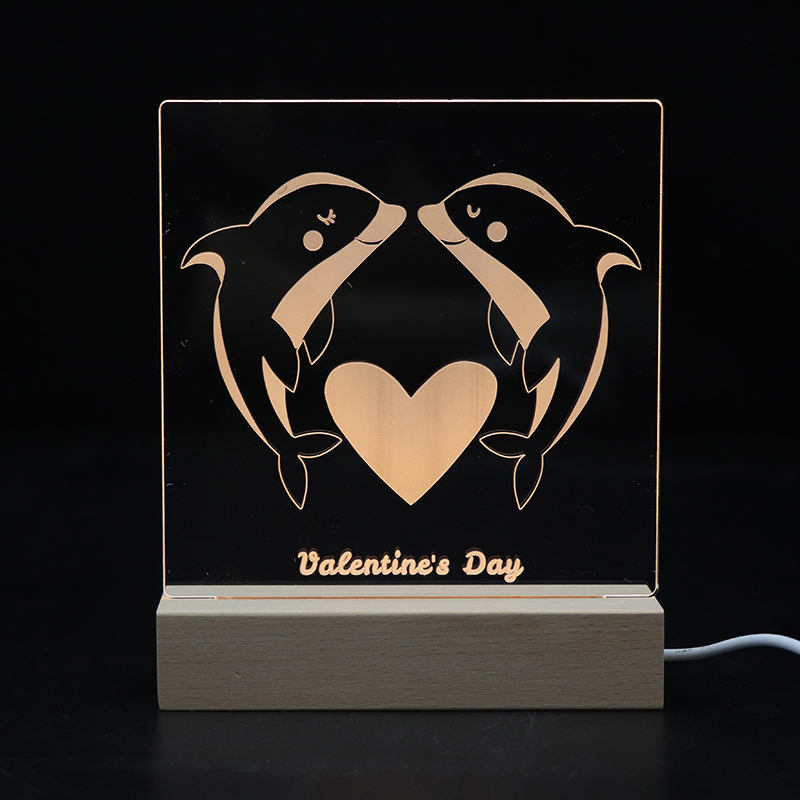 Dolphin Night Light Wooden Led Idea Gift Lamp for Girlfriend