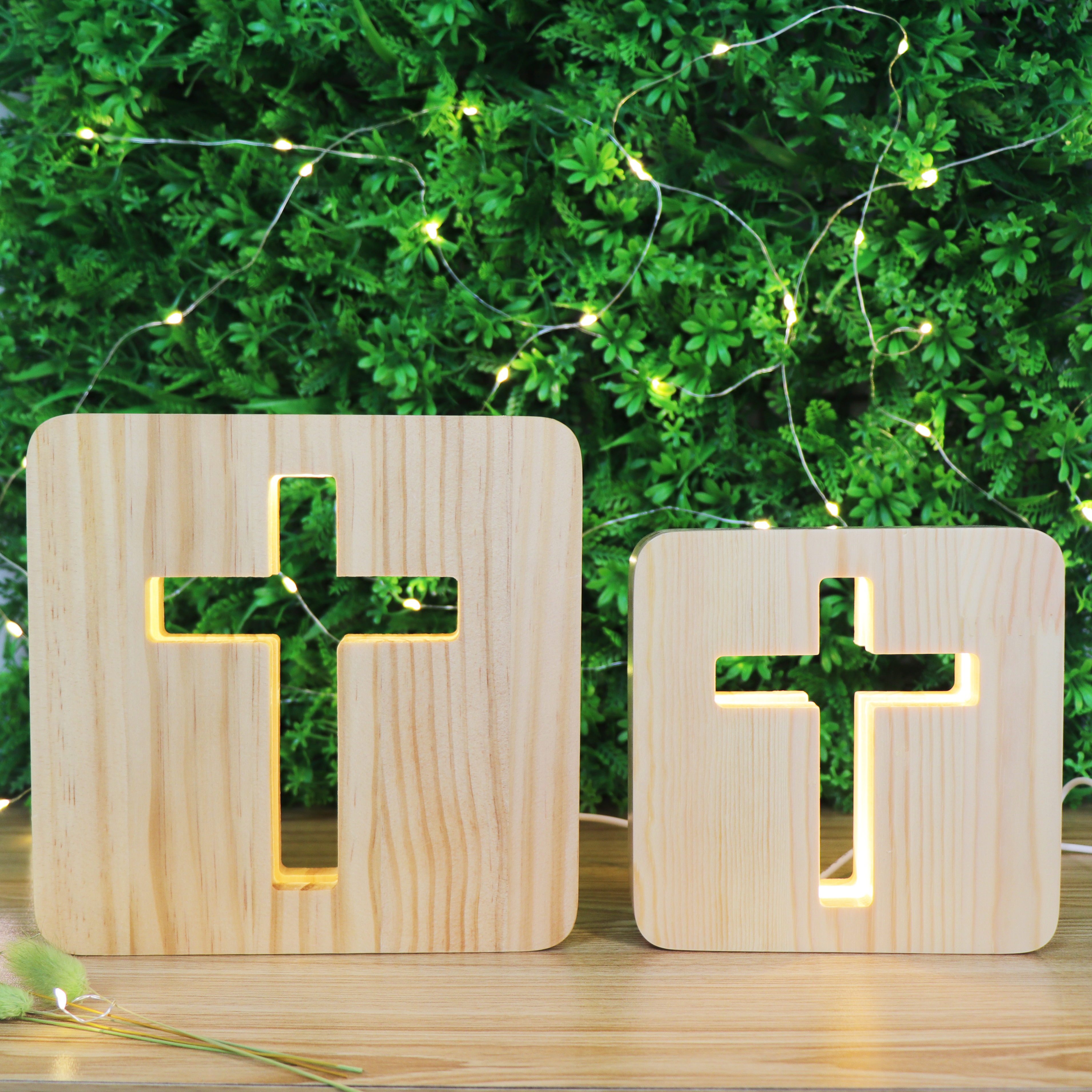 Cross Wooden Night Light Jesus Christ Lamp LED USB Desk Lamp For Christmas