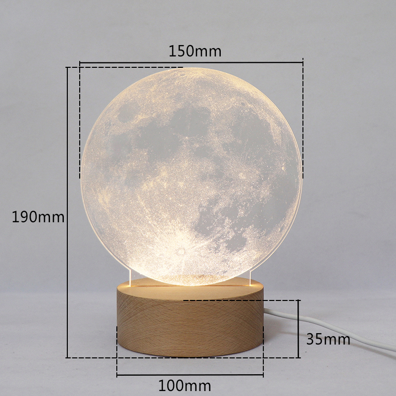 Laser Engrave Night Lamp Wooden Base Led Night Light 3D Moon Lamp For Bedroom Decor