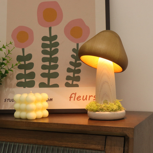 Customized Brown Dimmable Mushroom Lamp Touch Led Wooden Mushroom Night Light For Bedroom