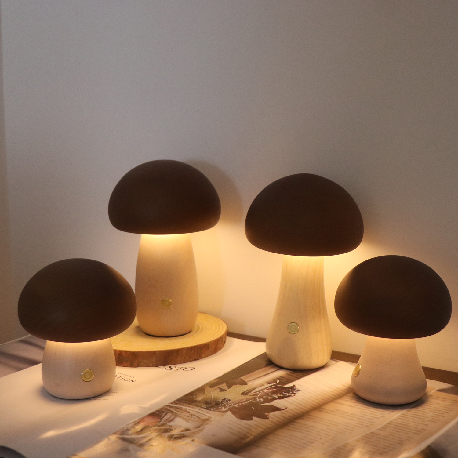 2024 Handmade Wooden Mushroom Table Lamp Decorative Touch Mushroom Night Light 