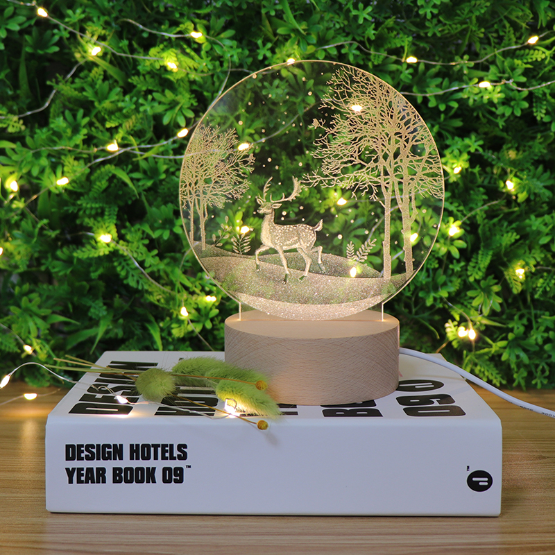 3D Night Light with Deer Pattern in The Jungle