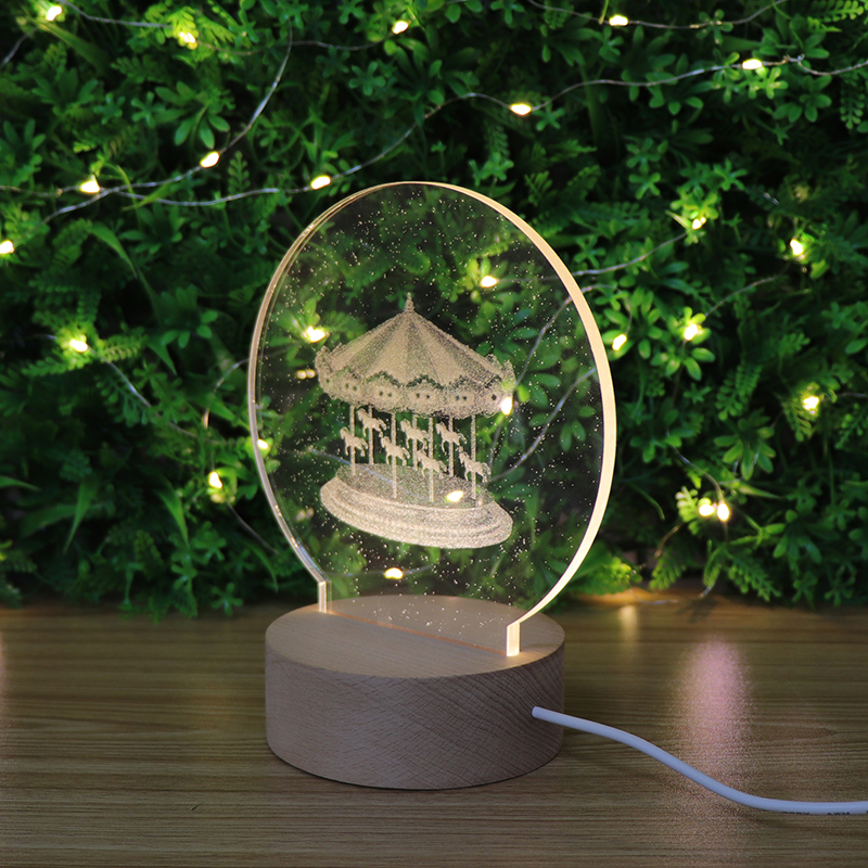 Merry Go Round Desk Lamp Laser 3D Acrylic Night Light Gift For Girls