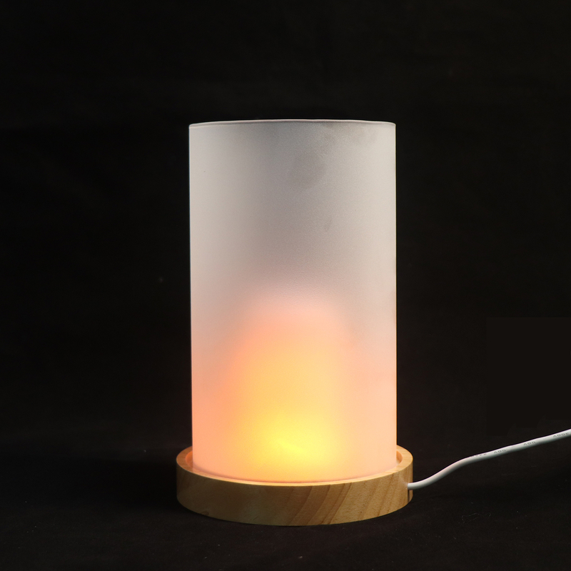 USB Wooden Table Lamp Flame Lamp Night Light For Bedroom