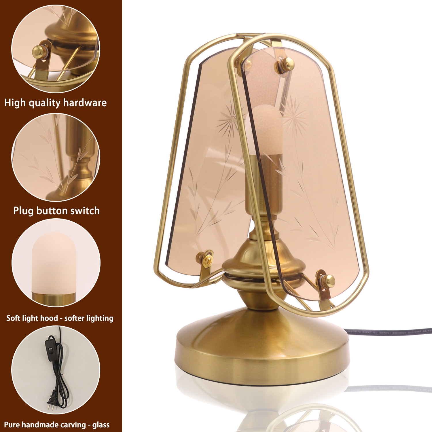 French Retro Carved Glass Hardware Desk Lamp