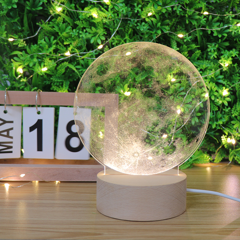 Laser Engrave Night Lamp Wooden Base Led Night Light 3D Moon Lamp For Bedroom Decor