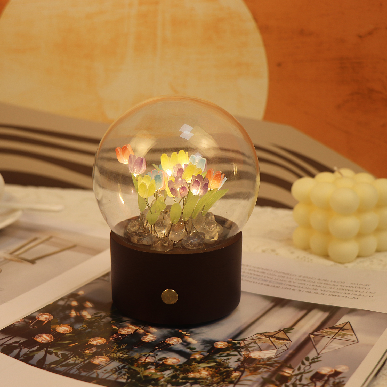 Rotatable Beautiful Tulip Touch Night Light With Music Box